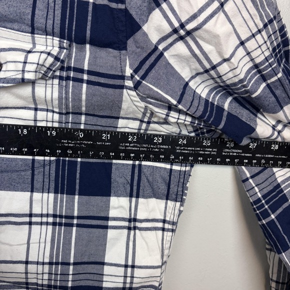 Lands End Shirt Mens Large Tall Blue White Plaid Button Front Flannel Casual - Picture 6 of 9